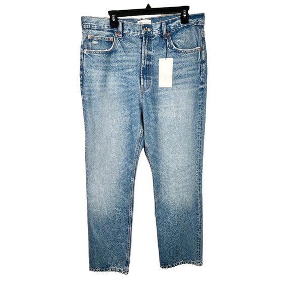NWT Zara Medium Light Wash Zip Fly Five Pocket Straight Leg Jeans EU 46 USA 14 - Picture 1 of 12